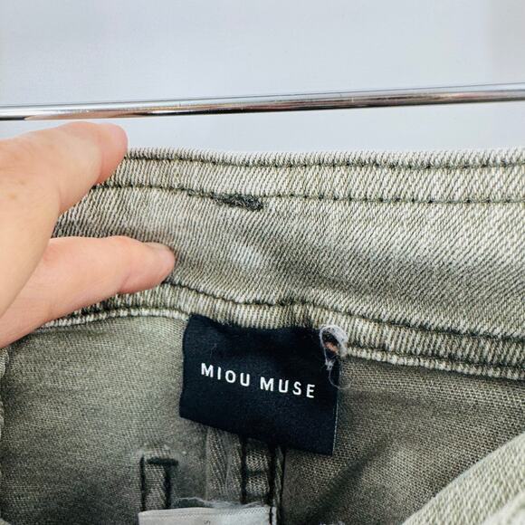 Miou Muse Mens Wide Leg Cotton Blend Pants Fade Olive Raw Hem Casual Size L - Picture 3 of 8